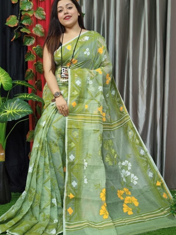 Grey Green Lota Cross Jamdani Sari 1 scaled