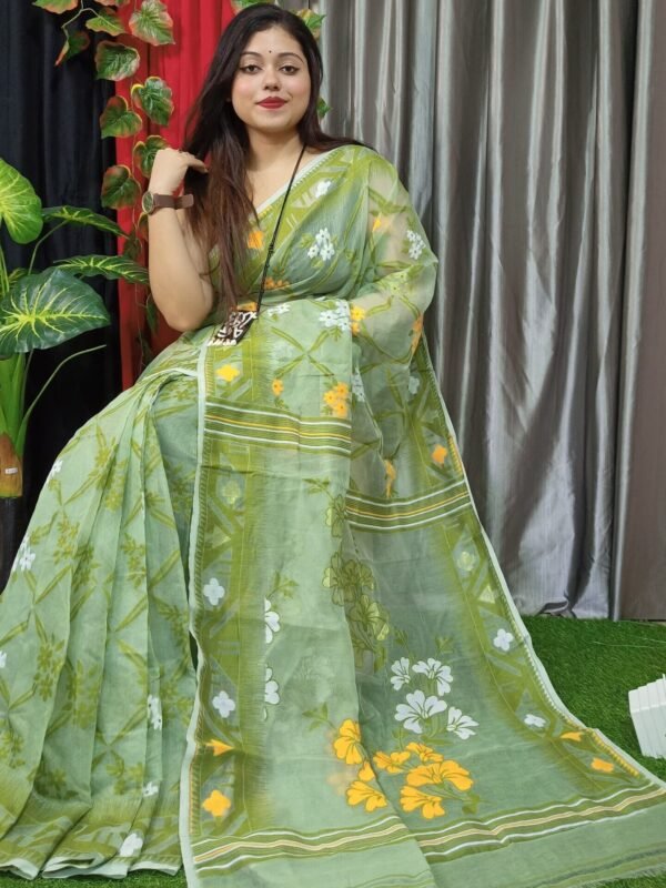 Grey Green Lota Cross Jamdani Sari