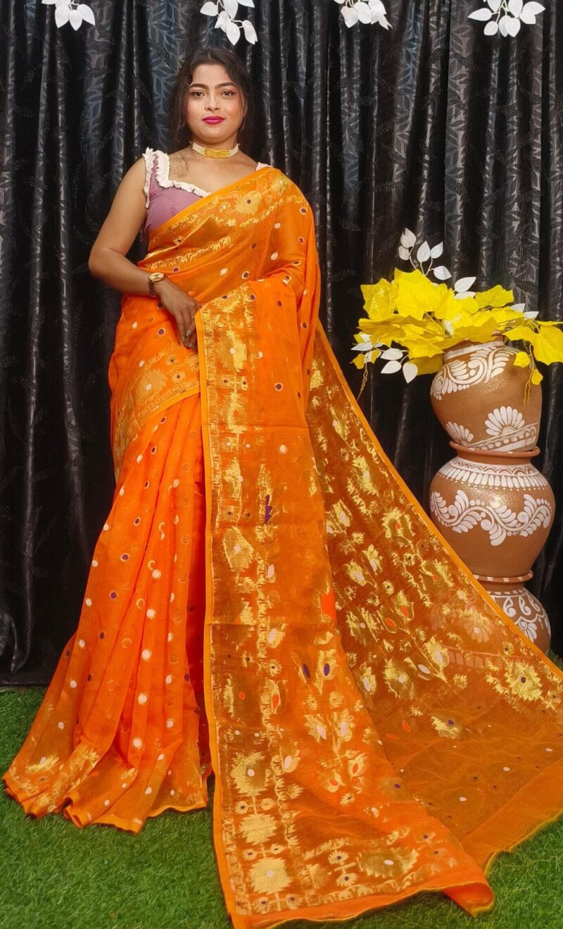 Soft Joriwork Dhakai Jamdani Orange scaled e1717750730772