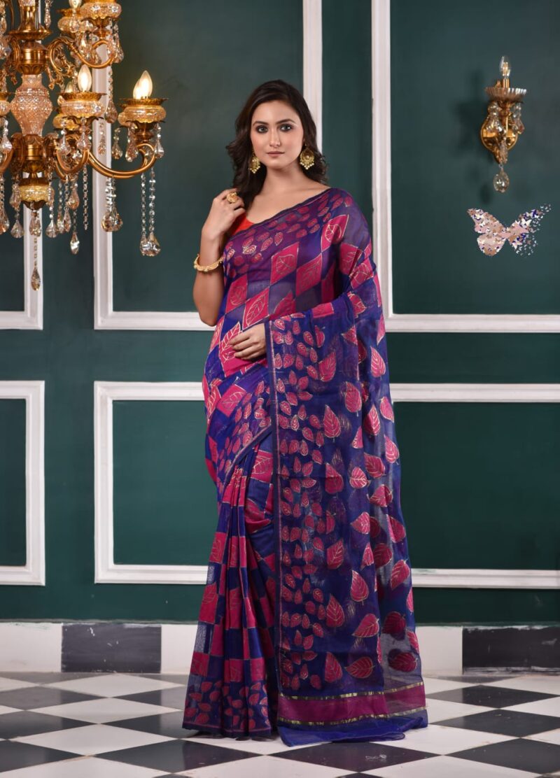 Blue Zodiac Soft Dhakai Jamdani Saree