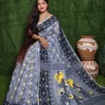 Bluish Grey Soft Dhakai Jamdani Saree