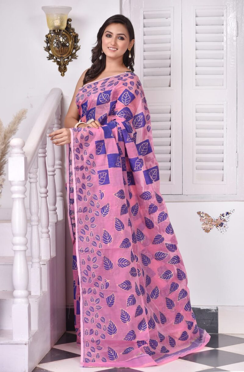 Cadillac Pink Soft Dhakai Jamdani Saree