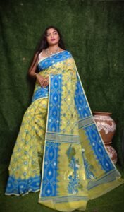 Fall Leaf Brown Soft Dhakai Jamdani Saree - Image 2