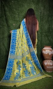 Fall Leaf Brown Soft Dhakai Jamdani Saree - Image 3
