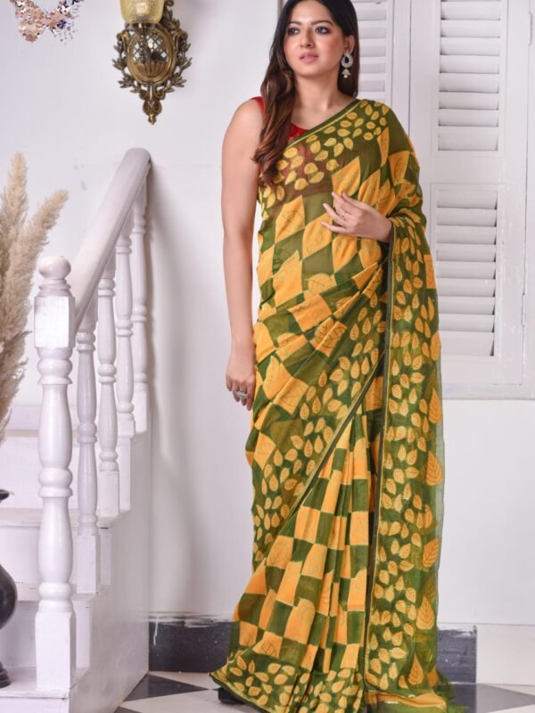 Muddy Green Soft Dhakai Jamdani Saree
