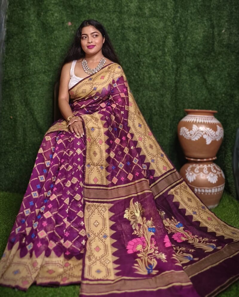 Pansy Purple Soft Dhakai Jamdani Saree 3 1 scaled e1722241372103