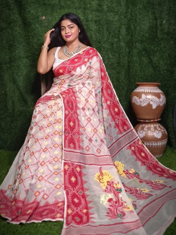 White Soft Dhakai Jamdani Saree