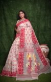 White Soft Dhakai Jamdani Saree - Image 2