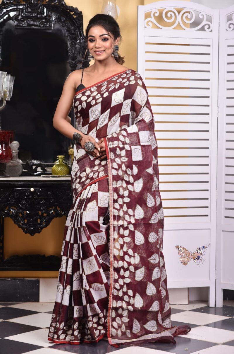 Wine Berry Soft Dhakai Jamdani Saree