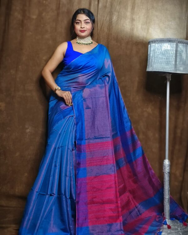 Soft Blue Tissue khadi sari 4