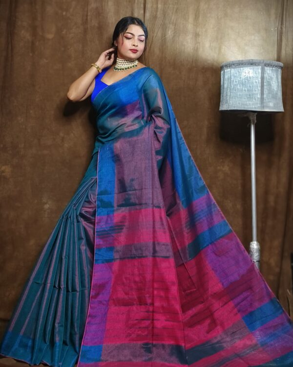 Soft Dark Grey Blue Tissue khadi saree 4