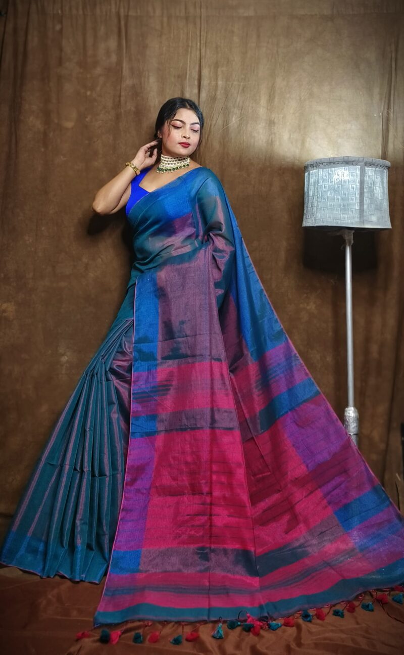 Soft Dark Grey Blue Tissue khadi saree 4 scaled