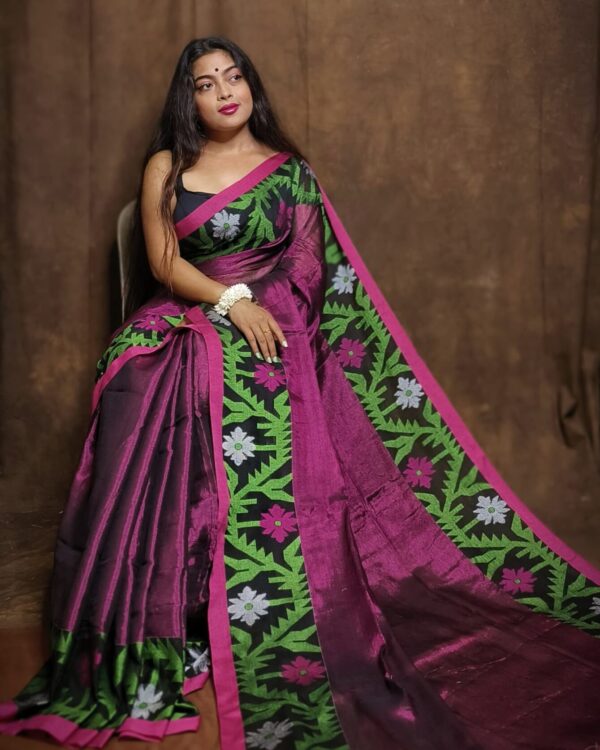 Soft Pansy Purple Tissue Khadi Saree 2 scaled e1725099102234