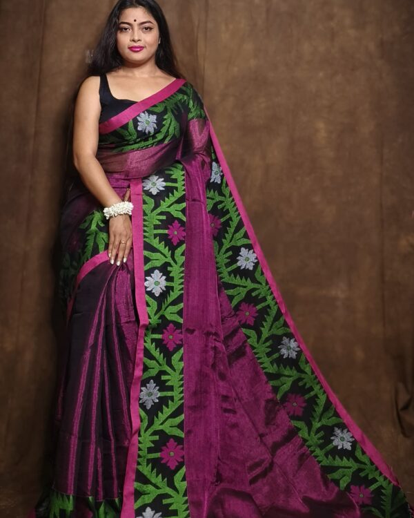 Soft Pansy Purple Tissue Khadi Saree 4