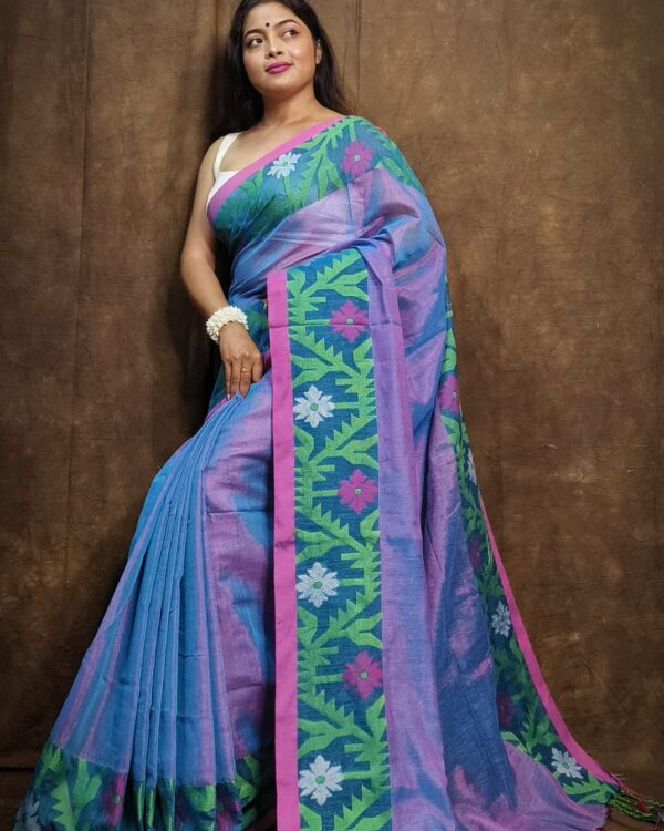 Soft Sky Blue Tissue Khadi Saree 3 scaled e1725099496710