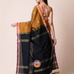 Brownish Orange and Black Cotton Acrylic Saree