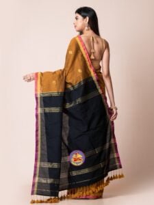 Brownish Orange and Black Cotton Acrylic Saree