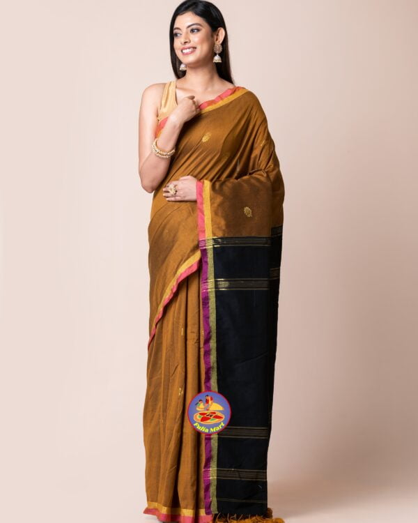 Brownish Orange and Black Cotton Acrylic Saree 3