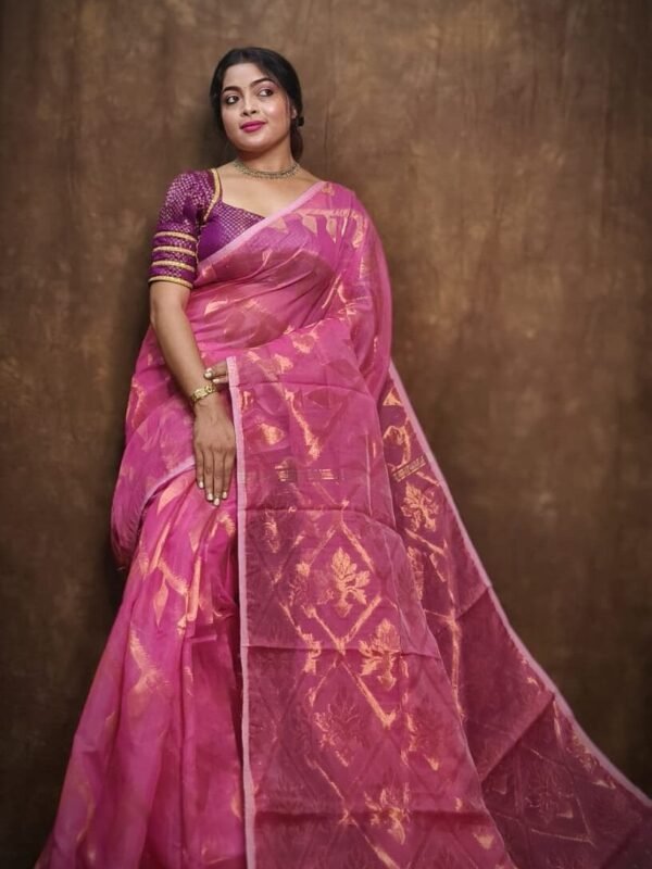 Soft Copper Joriwork Jamdani Sari