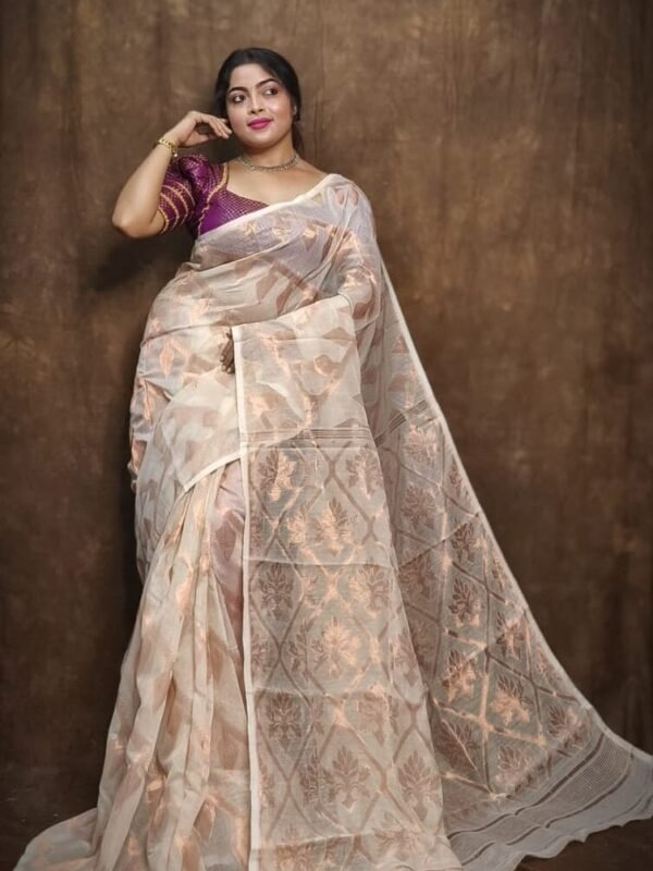 Soft Copper Joriwork Jamdani Sari