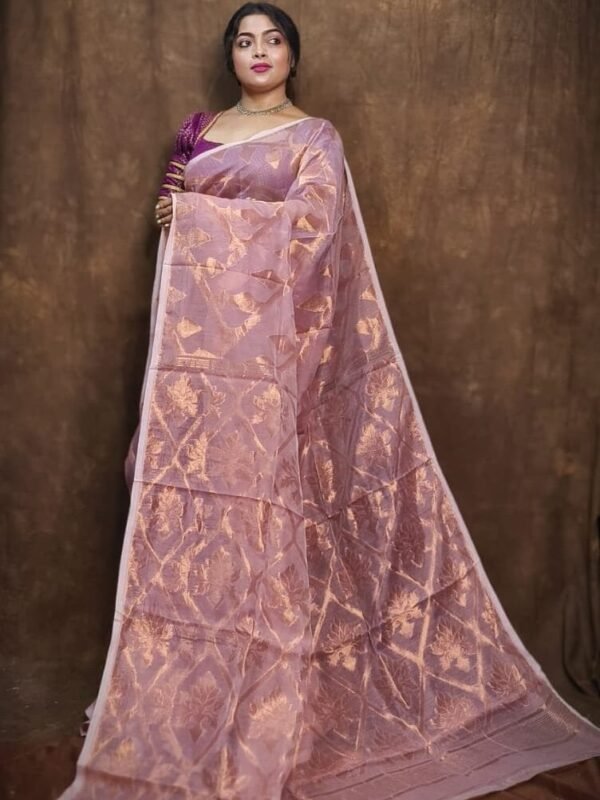 Soft Copper Joriwork Jamdani Sari