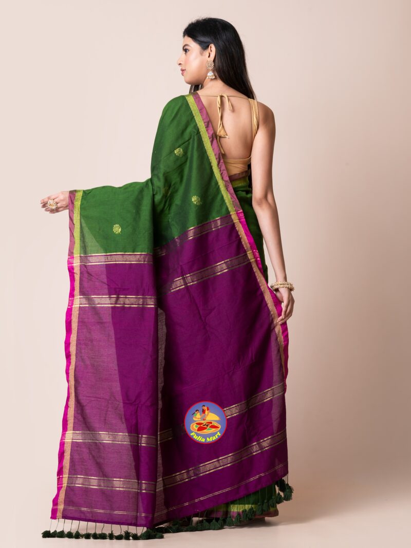 Forest Green and graoe Purple Cotton Acrylic Saree 1 scaled