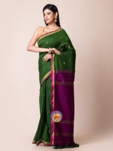 Forest Green and Graoe Purple Cotton Acrylic Saree - Image 3