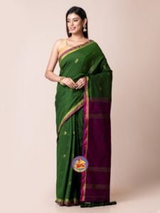 Forest Green and Graoe Purple Cotton Acrylic Saree - Image 2