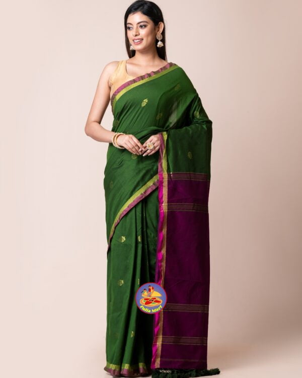 Forest Green and graoe Purple Cotton Acrylic Saree 3