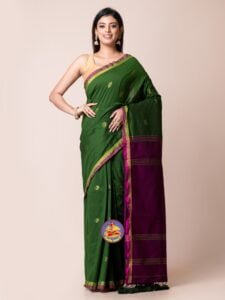 Forest Green and graoe Purple Cotton Acrylic Saree