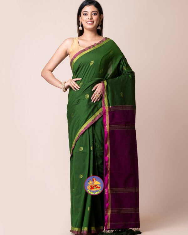 Forest Green and graoe Purple Cotton Acrylic Saree