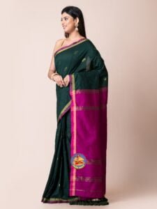 Gable Green and Red Violet Cotton Acrylic Saree - Image 3