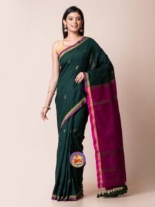 Gable Green and Red Violet Cotton Acrylic Saree - Image 2