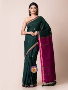 Gable Green and Red Violet Cotton Acrylic Saree