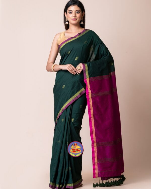 Gable Green and Red Violet Cotton Acrylic Saree