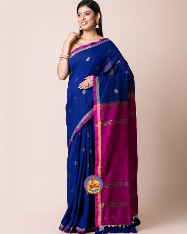 Lapis Blue and Red Purple Cotton Acrylic Saree 3