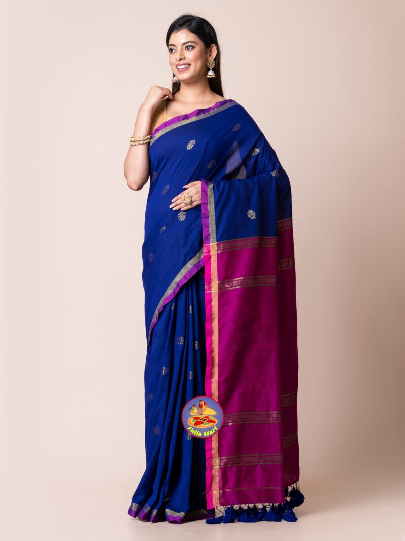 Lapis Blue and Red Purple Cotton Acrylic Saree 3 scaled