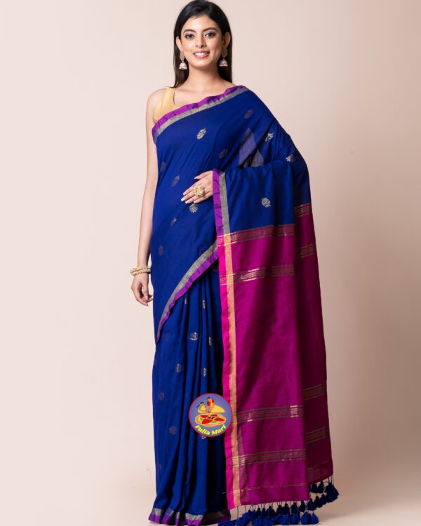 Lapis Blue and Red Purple Cotton Acrylic Saree