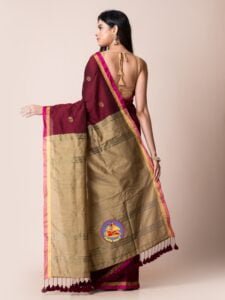 Light Taupe and Maroon Cotton Acrylic Saree