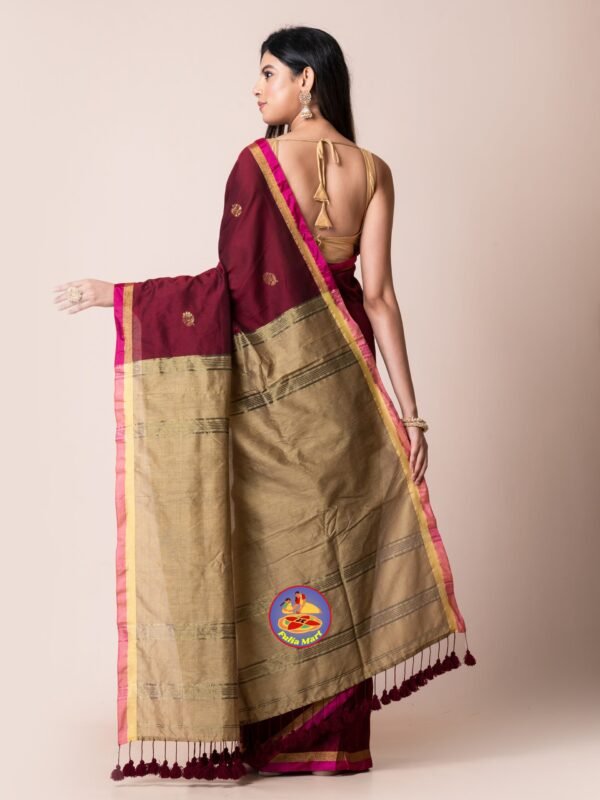 Light Taupe and Maroon Cotton Acrylic Saree