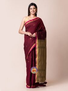 Light Taupe and Maroon Cotton Acrylic Saree