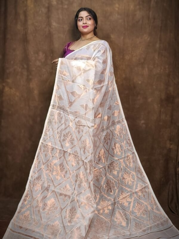 Soft Copper Joriwork Jamdani Sari