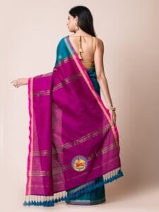 Red Purple and Ocean Cotton Acrylic Saree