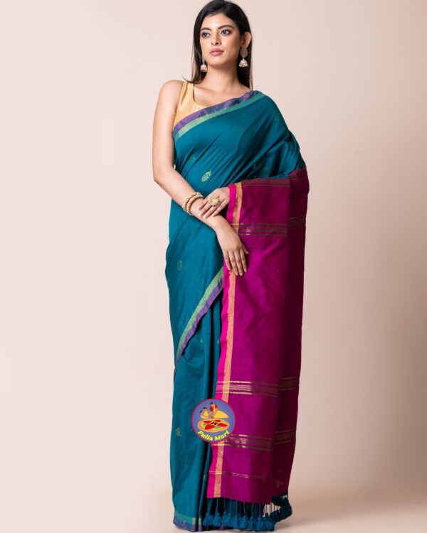 Red Purple and Ocean Cotton Acrylic Saree 3