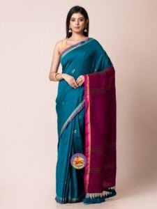 Red Purple and Ocean Cotton Acrylic Saree