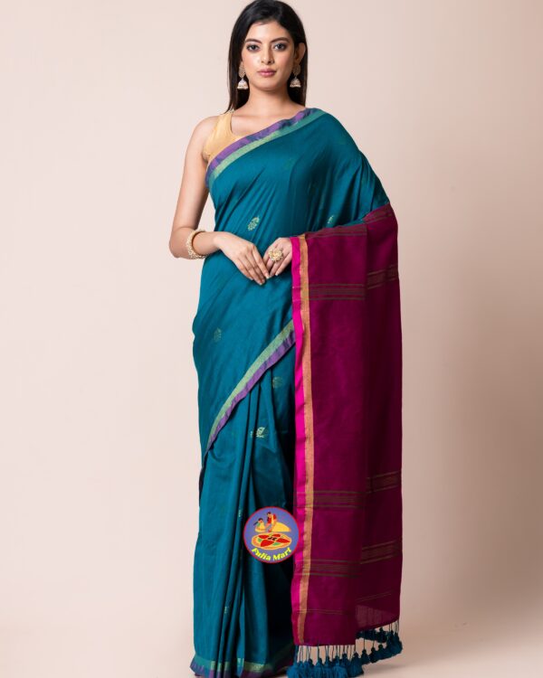 Red Purple and Ocean Cotton Acrylic Saree