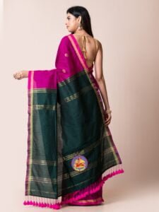 Red Violet and Gable Green Cotton Acrylic Saree