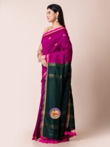 Red Violet and Gable Green Cotton Acrylic Saree - Image 3