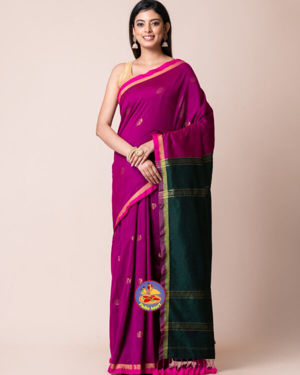 Red Violet and Gable Green Cotton Acrylic Saree