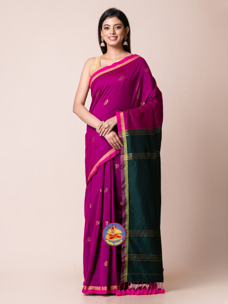 Red Violet and Gable Green Cotton Acrylic Saree